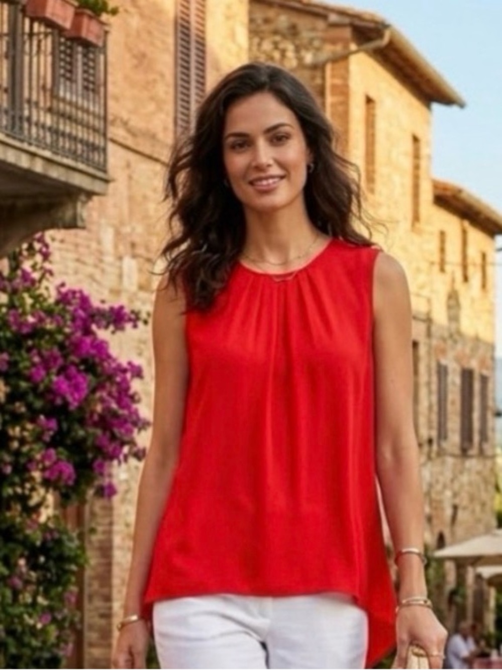 Tahari Silk Coral Orange Sleeveless Blouse